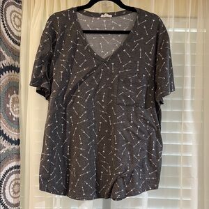 Gray V-Neck Women's Top